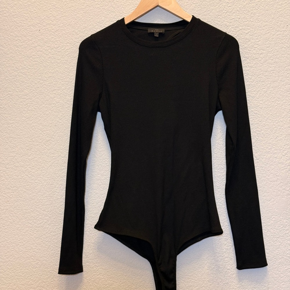 The Range Ribbed Cross Back Crewneck Bodysuit Womens L Black Cutout Made Canada